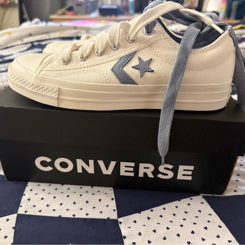 Converse Star Player Cream and Blue Shoes